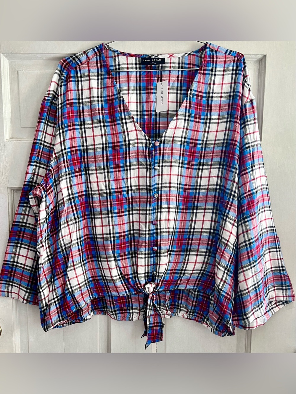 PLUS SUMMER PLAID TIE-FRONT TOP